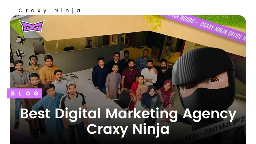 team of craxy ninja, a digital marketing agency staff in office hall looking at camera