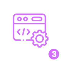 a pink colored picture of a gear icon with a screen behind it and inside there is a html open and end tage inside to displaying our web development stage called Development.