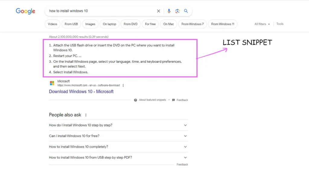 an example of list snippet